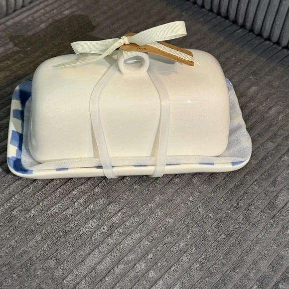 Rae Dunn White and Blue 'Spread' Butter Dish - Picture 4 of 6
